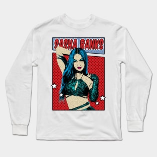 Sasha Banks Wrestling Pop Art Comic Style Long Sleeve T-Shirt